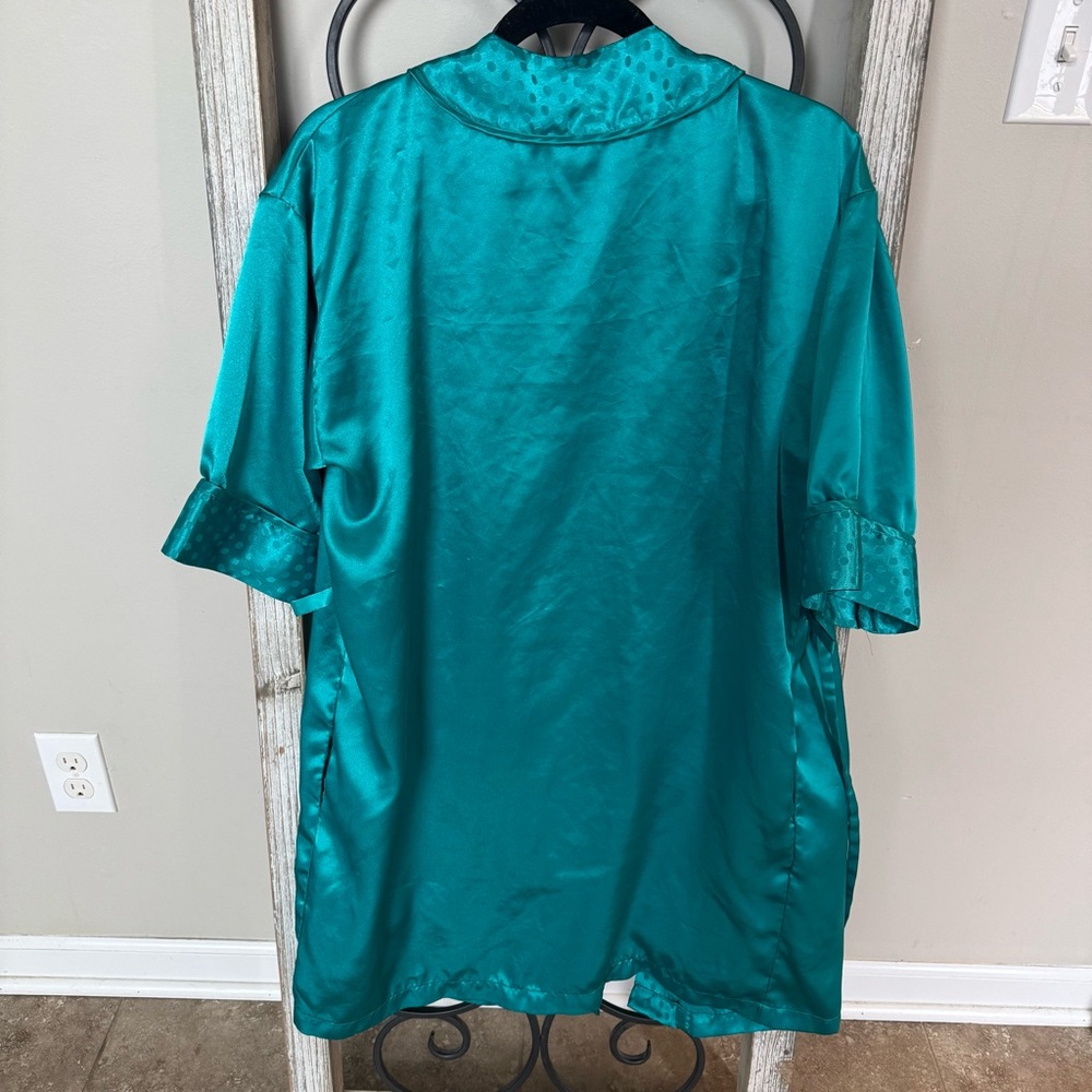 Inner Most Vintage Teal Satin Kimono Robe Polka Dot Trim XS Korea - Picture 4 of 11